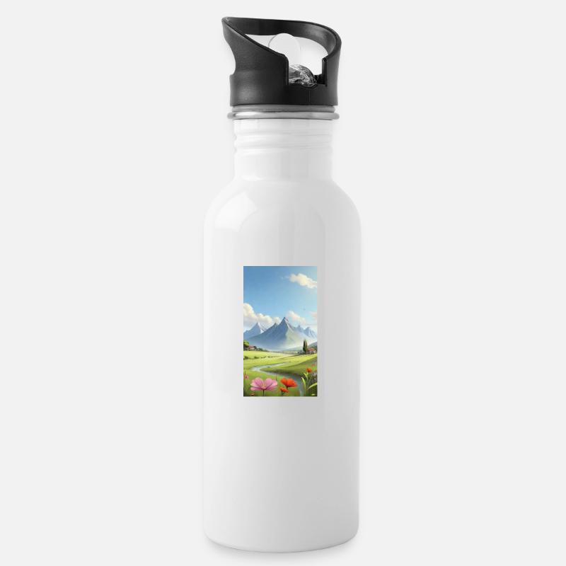 Landscape - Water bottle with straw - white