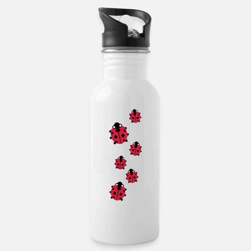 Marienkäfer - Trinkflasche mit integriertem Trinkhalm - Weiß