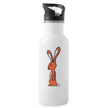 Hase Kaninchen Häschen Steht niedlich Kleintier - Trinkflasche mit integriertem Trinkhalm - Weiß - Rechts
