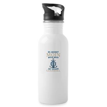 Es heisst Moin Norden Norddeutschland Geschenk - Trinkflasche mit integriertem Trinkhalm - Weiß - Rechts