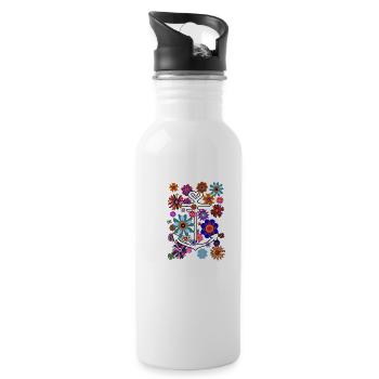 Tropical Look Anker Blumen und Blüten - Trinkflasche mit integriertem Trinkhalm - Weiß - Rechts