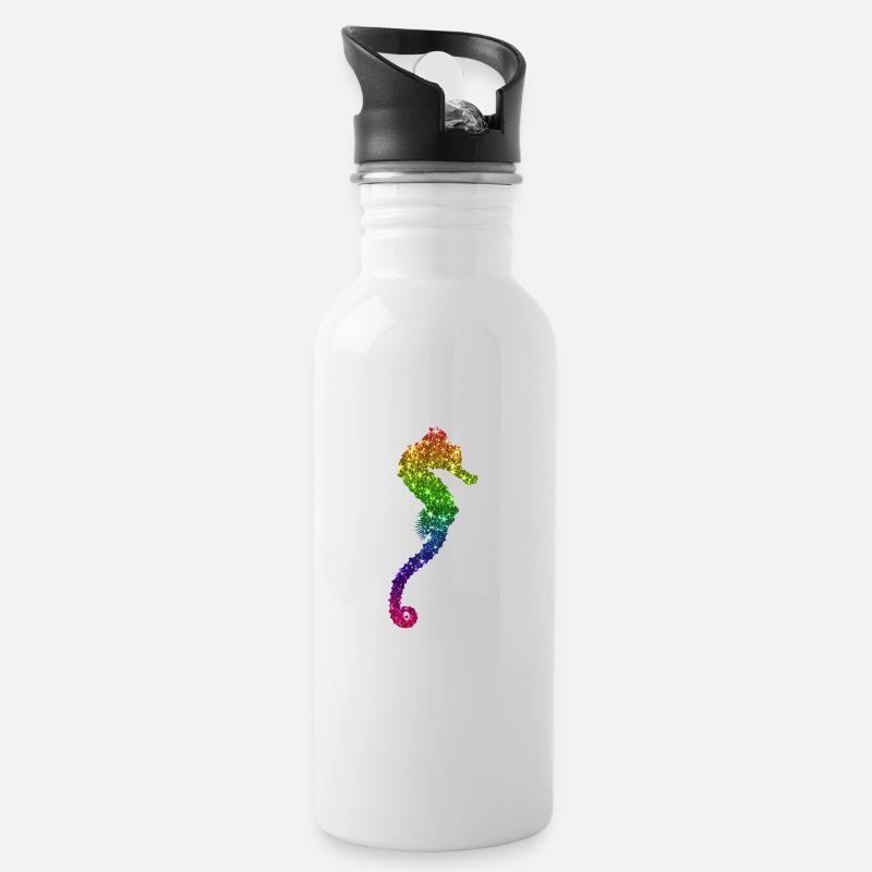 Party Seepferdchen Glitzer - Trinkflasche mit integriertem Trinkhalm - Weiß