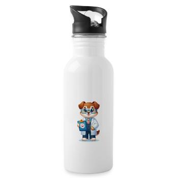 Cute Dog Scientist - Trinkflasche mit integriertem Trinkhalm - Weiß - Rechts