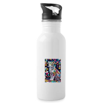 Arctic Elegance: A Snow Leopard's Grace - Water bottle with straw - white - Right