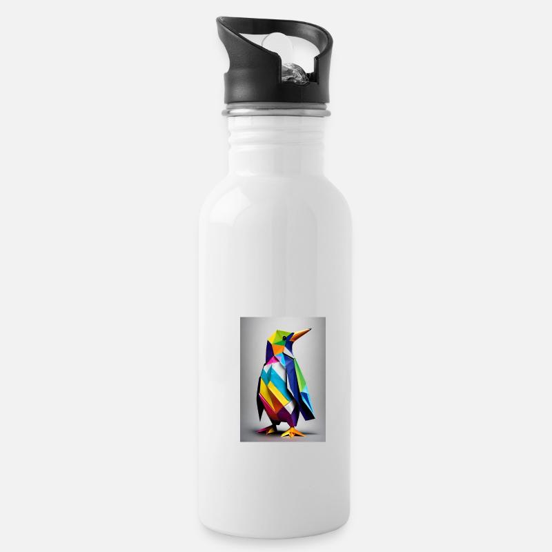 Origami-Pinguin - Trinkflasche mit integriertem Trinkhalm - Weiß