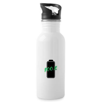 Batterie hat 100% volle Energie - Trinkflasche mit integriertem Trinkhalm - Weiß - Rechts