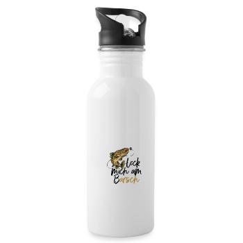 Leck mich am Barsch Angler Angelhacken Spruch - Trinkflasche mit integriertem Trinkhalm - Weiß - Rechts