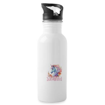 Einhorn Blumen Schulkind Einschulung 2023 - Trinkflasche mit integriertem Trinkhalm - Weiß - Rechts