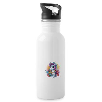 Licorne Schoolchild School Enrollment Girl Gift - Gourde avec paille intégrée - blanc - Droite