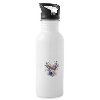 Ersatz Dirndl Hirschgeweih Hirsch - Trinkflasche mit integriertem Trinkhalm - Weiß - Rechts
