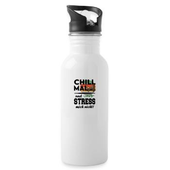 Faultier Chill mal Stress nicht Streß - Trinkflasche mit integriertem Trinkhalm - Weiß - Rechts
