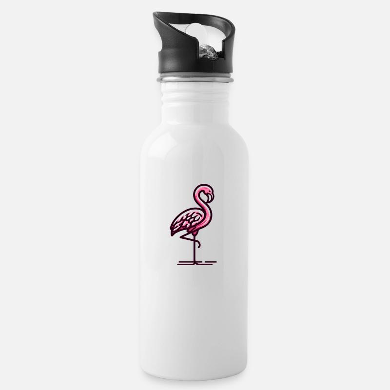 Flamingo - Trinkflasche mit integriertem Trinkhalm - Weiß