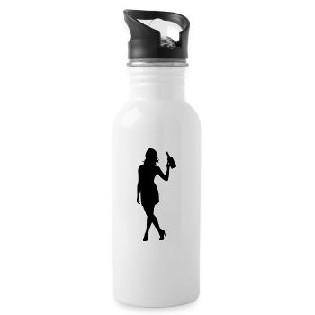 Woman Drinking Silhouette - Water bottle with straw - white - Right