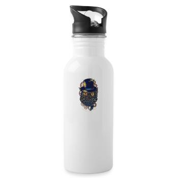 Eule - Steampunk Owl - Trinkflasche mit integriertem Trinkhalm - Weiß - Rechts