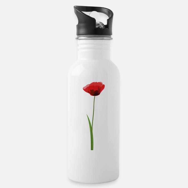 Mohn - Trinkflasche mit integriertem Trinkhalm - Weiß