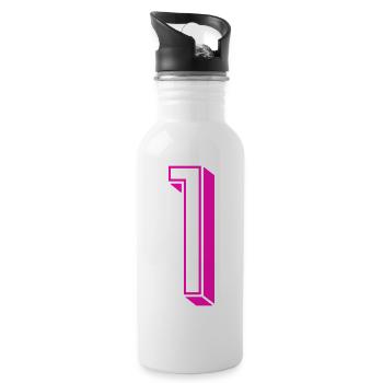 Zahl eins - Nummer 1 pink Mädchen Trikotnummer - Trinkflasche mit integriertem Trinkhalm - Weiß - Rechts