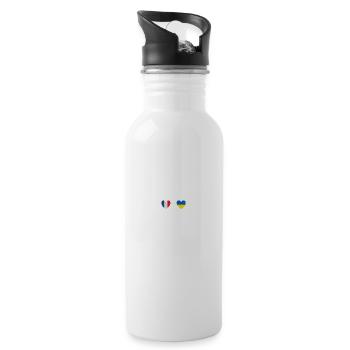 France and Ukraine Ukrainian flag flags - Water bottle with straw - white - Right