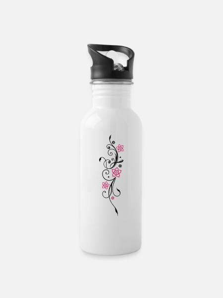 Belle fleurs en filigrane. Élément floral. - Gourde avec paille intégrée - blanc