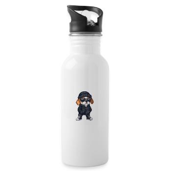 Beagle Hund Winter Comic - Trinkflasche mit integriertem Trinkhalm - Weiß - Rechts