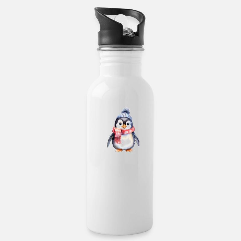 Pingouin en hiver - Gourde avec paille intégrée - blanc