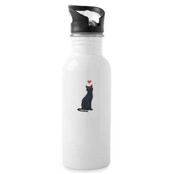 Schwarze Katze & Herz – süßes Halloween - Trinkflasche mit integriertem Trinkhalm - Weiß - Rechts