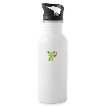 Frosch am Telefon - Trinkflasche mit integriertem Trinkhalm - Weiß - Rechts