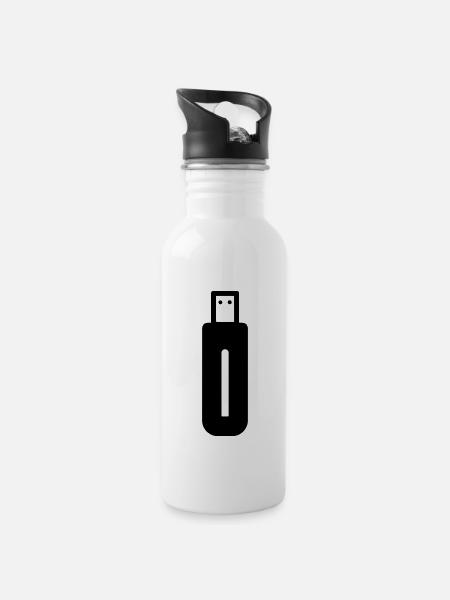USB-Stick - Trinkflasche mit integriertem Trinkhalm - Weiß