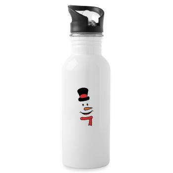 Schneemann Gesicht mit Schal und Hut - Trinkflasche mit integriertem Trinkhalm - Weiß - Rechts