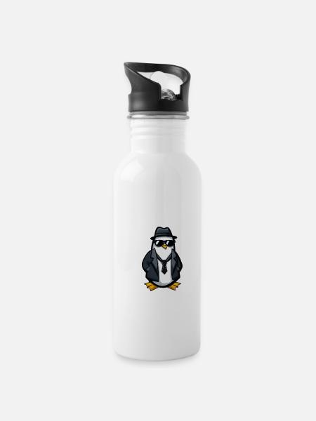 Agent Pinguin - Trinkflasche mit integriertem Trinkhalm - Weiß