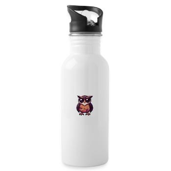 Eule Comic Cool Sommer - Trinkflasche mit integriertem Trinkhalm - Weiß - Rechts