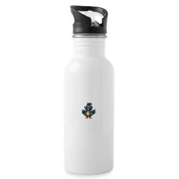 Pfau Vogel Comic Cool Sommer - Trinkflasche mit integriertem Trinkhalm - Weiß - Rechts