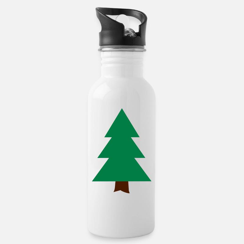 Tannenbaum - Trinkflasche mit integriertem Trinkhalm - Weiß