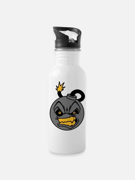 Angry Bomb - Trinkflasche mit integriertem Trinkhalm - Weiß