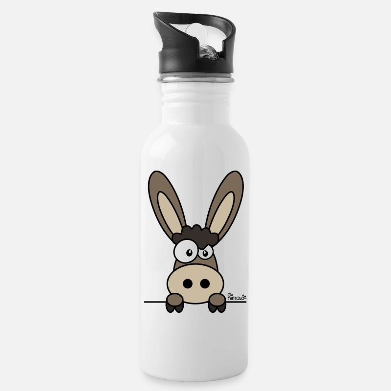 Âne drôle, mascotte - Gourde avec paille intégrée - blanc