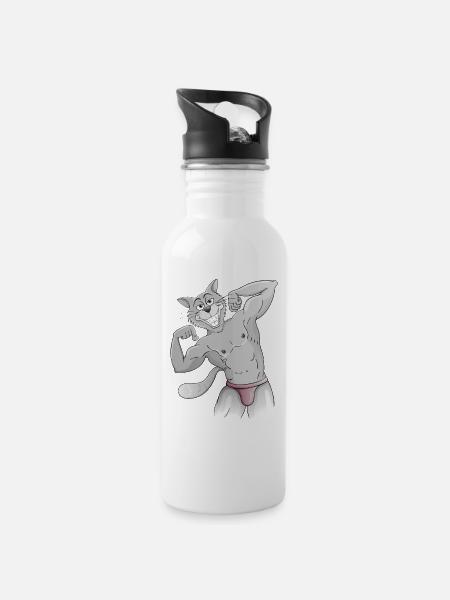 Muskelkater - Trinkflasche mit integriertem Trinkhalm - Weiß