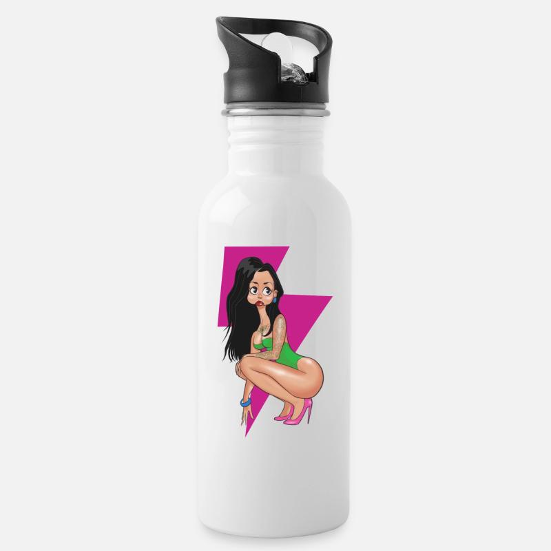 Pink Lightning Pin-up - Water bottle with straw - white