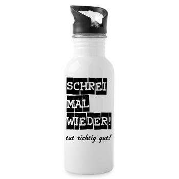 Schrei mal wieder! lustig Spruch Geschenk - Trinkflasche mit integriertem Trinkhalm - Weiß - Rechts