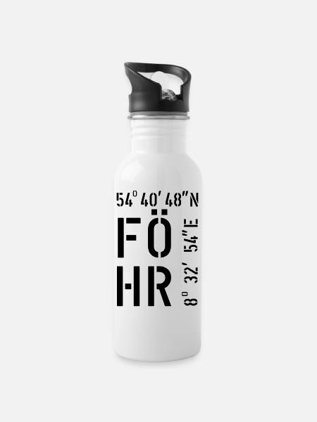 Föhr-Koordinaten - Trinkflasche mit integriertem Trinkhalm - Weiß