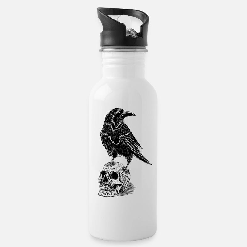 Raven and skull - Gourde avec paille intégrée - blanc
