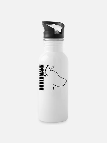 DOBERMANN PROFIL - Trinkflasche mit integriertem Trinkhalm - Weiß