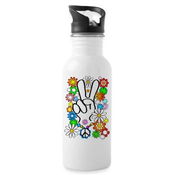 Flower Power & Peace 1 - Water bottle with straw - white - Right