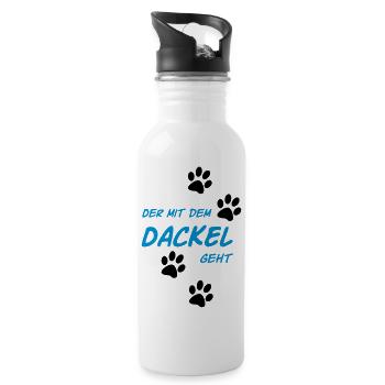 Der mit dem Dackel geht - Trinkflasche mit integriertem Trinkhalm - Weiß - Rechts