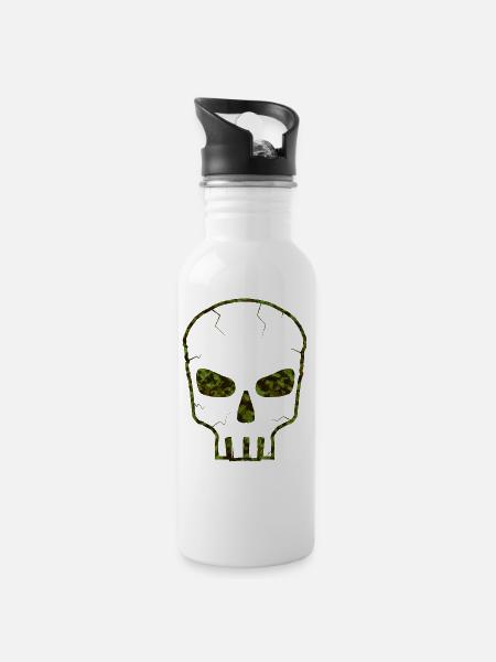 Camo Skull green - Trinkflasche mit integriertem Trinkhalm - Weiß