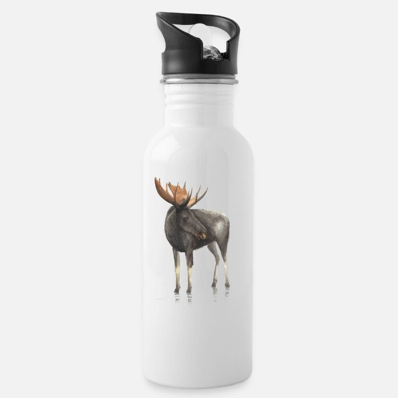 Elch - Trinkflasche mit integriertem Trinkhalm - Weiß