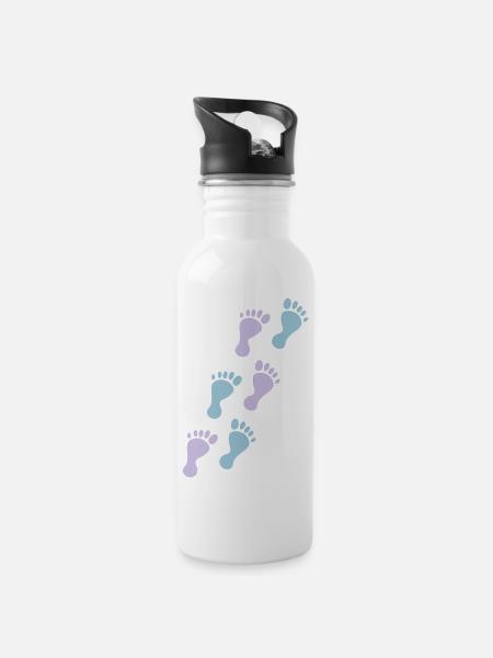 baby footprints - Water bottle with straw - white