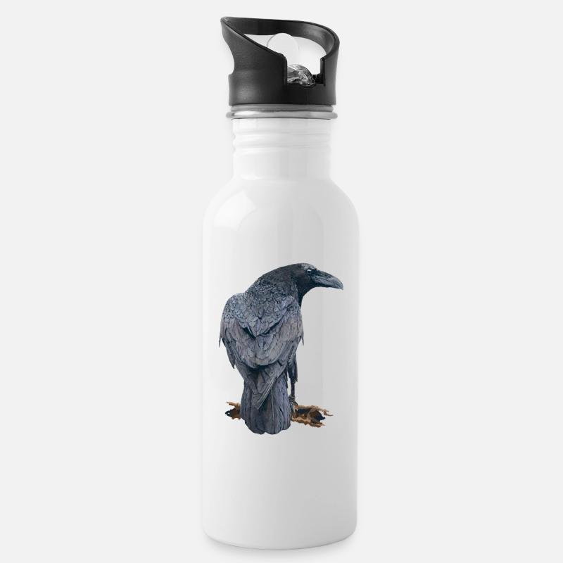 Crow - Water bottle with straw - white