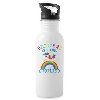 Einhörner werden in Schottland geboren.Lustige Sottish Gifts - Trinkflasche mit integriertem Trinkhalm - Weiß - Rechts