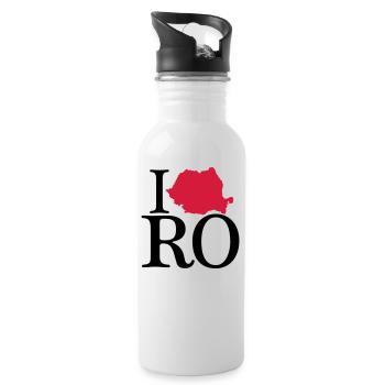 J'adore RO - J'adore la Roumanie - Gourde avec paille intégrée - blanc - Droite