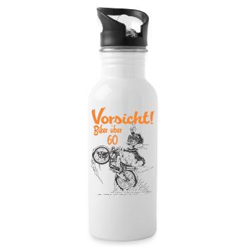 Tees Paradise Biker ueber 60 Biker Geschenk Shirt - Trinkflasche mit integriertem Trinkhalm - Weiß - Rechts