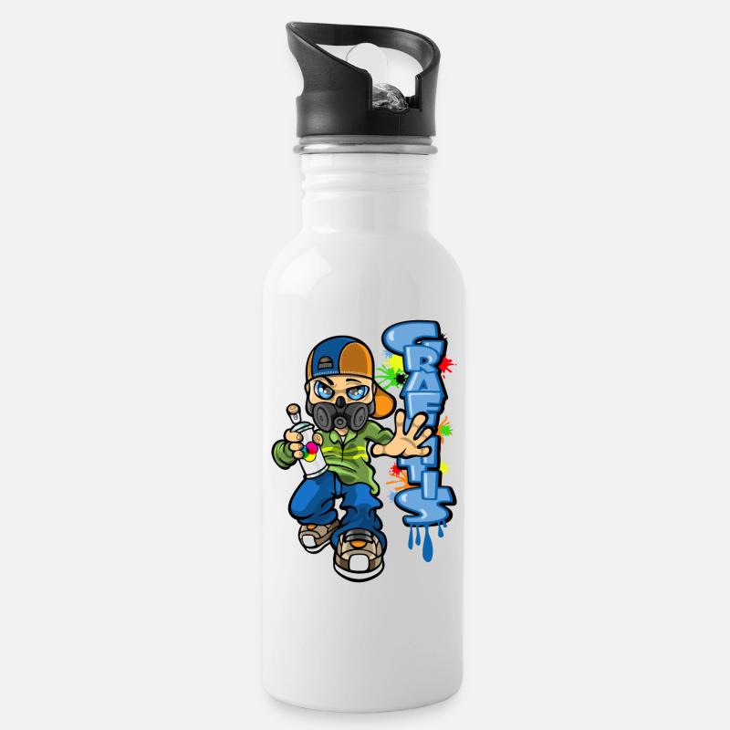 B-Boy und Graffiti - Trinkflasche mit integriertem Trinkhalm - Weiß